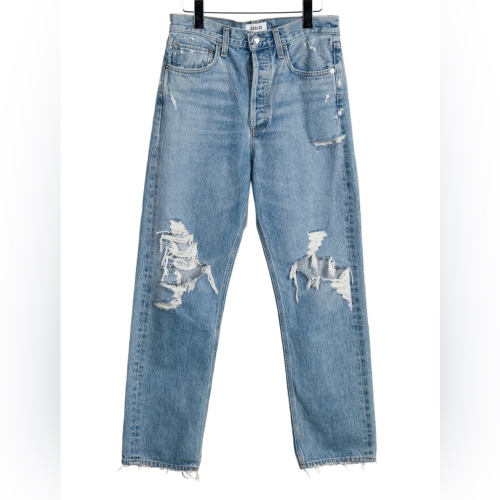 AGOLDE Sz 32 Jeans Distressed Button Fly Light Wash Straight Leg